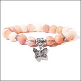 Bracelets Pierre Naturelle Aventurine Bracelet Femmes Mode Sier Papillon Pour Fille Ohm Yoga Chakra Bijoux Cadeaux D'amour Perlé, Brins Goutte De