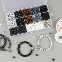 Pulseras Kit de cuentas de piedra natural para parejas de bricolaje Pulsera de distancia Cordón elástico Cierres magnéticos Caja de accesorios de joyería para amigos amantes