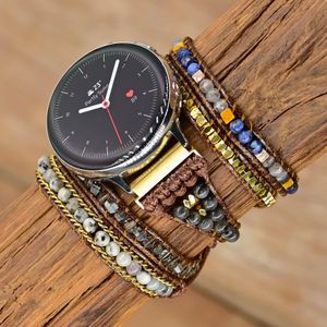 Bracelets pierre naturelle noir Labradorite Samsung bracelet de montre BOHO cire corde 5 couches Samsung bracelet de montre en gros livraison directe