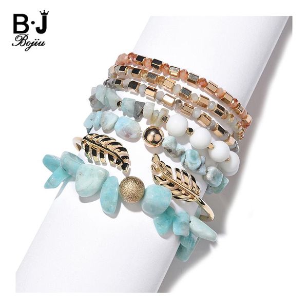 Pulseras Conjunto de pulseras de piedra natural para mujer, hoja dorada, Rondelle, cuarzo rosa, hematita geométrica, pulsera de cuentas de cristal, joyería BCSET315