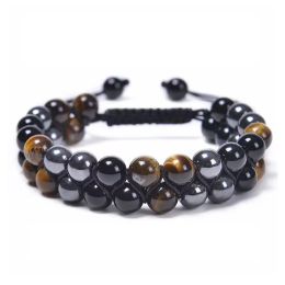 Bracelets Tigerseyeagate Black Obsidian Beads Bracelet for Men Femmes Bijoux en pierre Crystal Bracelets apportent la chance de la prospérité