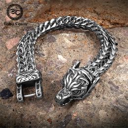 Armbanden nooit vervagen Noorse Keltische Wolf hoofdarmband heren roestvrijstalen gaasketting creatieve gesp polsband Viking Scandinavische sieraden