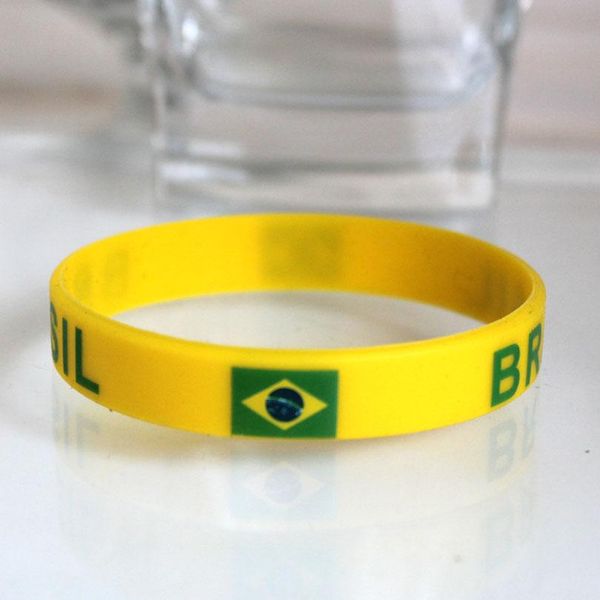 Pulseras nuevas 100 Uds. Pulsera de recuerdo deportivo de fútbol del equipo de Brasil pulseras de Gel de silicona pulseras