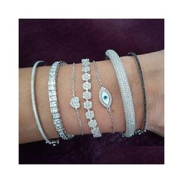 Bracelets Nouveau arrivée bijoux de luxe 925 Sterling Sier Pave White Sapphire CZ Diamond Gemstones Femmes Charme Bridal Bangle Drop Delive Otn1i