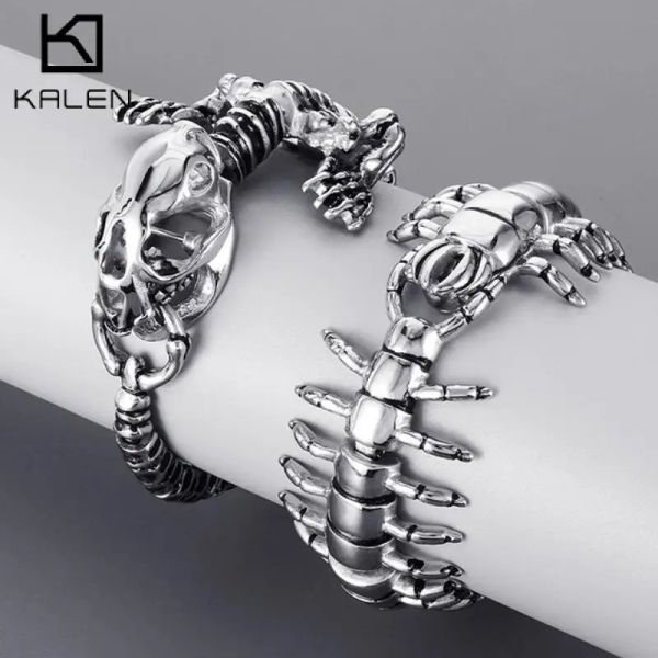 Bracelets Nouveau spécial mille-pattes gros Bracelet hommes en acier inoxydable 3D Animal Bracelet personnalisé Crocodile os bijoux en gros