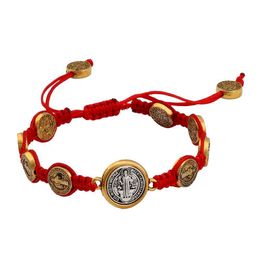 Bracelets NIC 10 pièces ton Saint Benoît médaille sur bracelet de poignet à cordon réglable (5 styles) B32