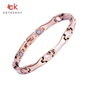 Bracelets Oktrendy Elegant Stainless Steel Healthcare Magnetic Bracelet with White Rhinestones Friendship Bracelets for Woman