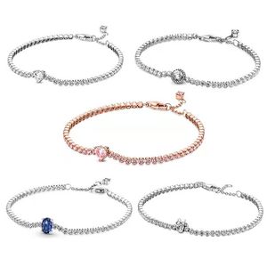 Bracelets Pandora925 Sterling Silver Dangle Charms Van Pandoradi's New Mini Tennis Bracelet Rose Gold Glittering Heart Ornament Réglable