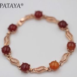 Bracelets pataya Nouveaux arrivances Bracelets en pierre naturelle ronde Hot Round 585 Rose Gold Color Bracelet Women Girls Wedding Vintage Jewelry 17cm