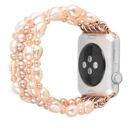 Pulseras Correa de perlas para Apple Watch Band Series 6 5 4 3 2 Joyería Pulsera de cristal para IWatch 38/40/42/44 mm Pulsera Diamante Mujer