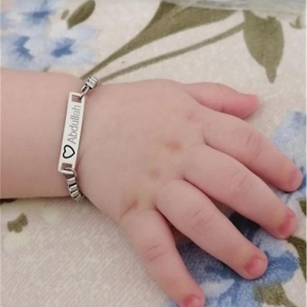 Pulseras Personaliza El Nombre Del Bebé Pulsera Cadena De Acero Inoxidable Grabado Palabras Barra Pulseras Para Mujeres Hombres