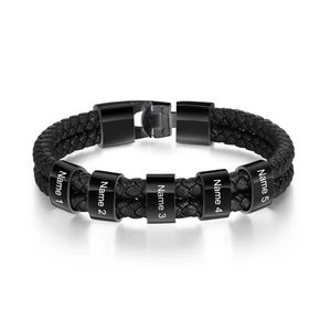 Armbanden Gepersonaliseerde armbanden Gegraveerde namen 2 kleur kralen Dubbel gevlochten lederen mannelijke armbanden Roestvrij staal Jewerly cadeau voor mannen