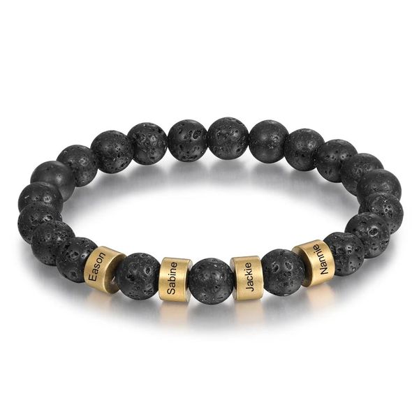 Bracelets Bracelets personnalisés gravés 1 ~ 4 noms personnalisés perles de couleur or bracelet élastique bijoux simples cadeaux pour hommes (BA103287)