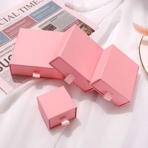 Bracelets Boîte-cadeau en carton à tiroir personnalisé Boîte à bijoux en papier rose vif Petit emballage de bijoux pour boucles d'oreilles Collier Bracelet Affichage