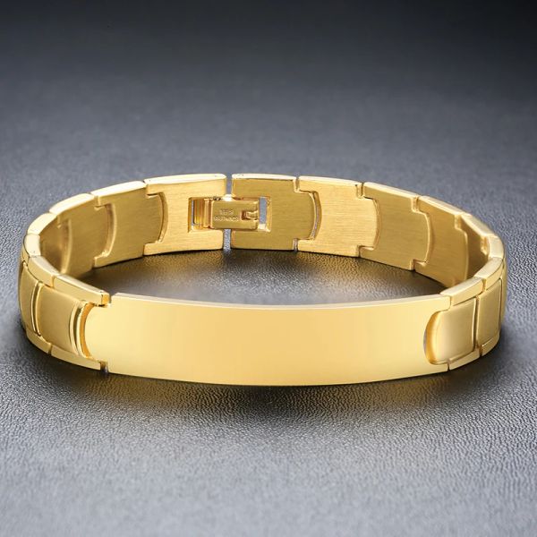 Pulseras Pulsera de identificación para hombre personalizada Acero inoxidable en tono dorado Pulsera clásica para hombre