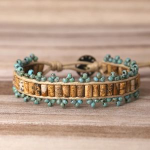 Pulseras PIEDRA DE IMAGEN Brazalete hecho a mano cuentas miyuki de alta calidad dijes Cuentas de tubo de piedra natural cuerda de cera Pulsera envolvente Pulseras para parejas