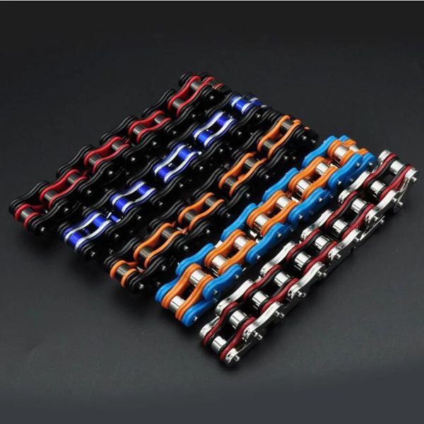 Pulseras Punk Rojo Azul Biker Bike Cadena Pulseras Hombres Mujeres Naranja Titanio Acero Inoxidable Bicicleta Motocicleta Pulsera Brazalete Joyería