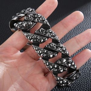 Armbanden Punk Rock Man Armband Massief Roestvrij Staal Brede Schedel Hoofd Ketting Mannen Armband Homme Gothic Heren Bikers Sieraden Accessoires