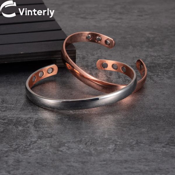 Bracelets Bracelet en cuivre pur hommes bracelets à bracelets ouverts réglables bracelets magnétiques arthrite 8 mm énergie de santé bracelets magnétiques