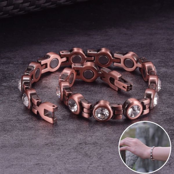 Bracelets Bracelet magnétique en cuivre pur 21,5 cm cristaux blanc bracelets pour femmes hommes