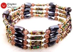 Bracelets Qingmos Bracelet cloisonné pour femme avec cloisonné violet hématite noire collier Long magnétique Bracelet bijoux nec5174