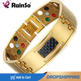 Bracelets RainSo Exquis Cristal Titane Bracelets Bracelets Magnétique Germanium Ions Négatifs Infrarouge Lointain Tourmaline Bijoux Pour Hommes