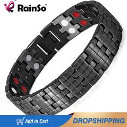 Bracelets Rainso Bracelet en acier inoxydable pour hommes Double rangée 4 éléments Énergie Bracelet Black Polied OSB1044BFir