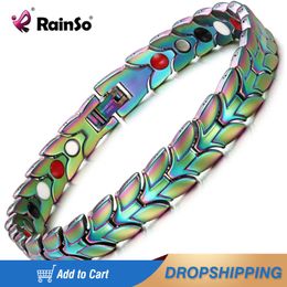 Pulseras RainSo Pulseras de acero inoxidable Pulsera magnética de 4 elementos para mujer Pulsera de joyería Pulsera de Ucrania chapada en colores mezclados