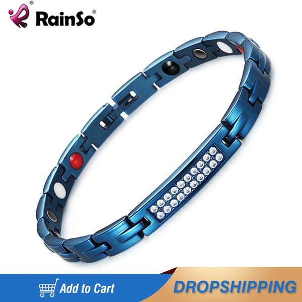 Bracelets Rainso Zircon cristal Bracelet sain thérapie magnétique Bracelet bracelets pour femmes Bio énergie hologramme Bracelet bleu bijoux
