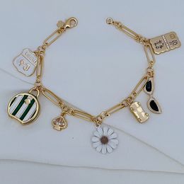 Bracelets Réel 18K Plaqué Or Daisy Lunettes De Voiture Chaîne Bracelet Bijoux Lettre Usine De Cadeau De Mariage En Gros Avec Sac À Poussière Gratuit