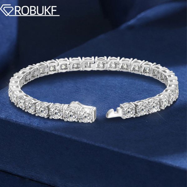 Bracelets Real Moisanite Tennis Bracelets 3/4/5 / 6,5 mm D Couleur Round Brilliant Cut Diamond S925 Silver Jewelry for Women Classic Bracelet