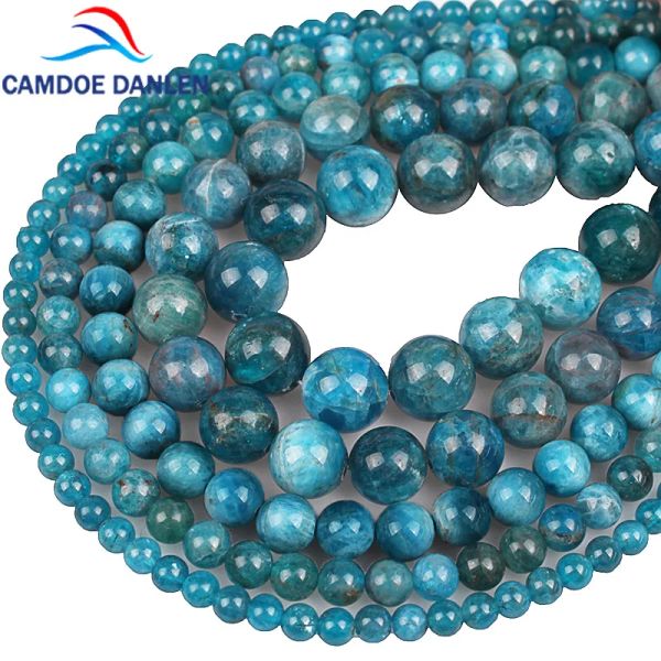 Bracelets réel réel natural bleu océan apatite précieuse gemme pierre de mer sédiments de mer pierres rondes 4 6 8 10 12 mm bracelet bricolage pour la fabrication de bijoux