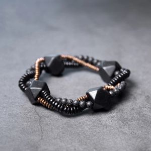 Bracelets Reikinn Design Noir Bois Ébène Mélange Perles De Cuivre Bracelet Mode Tendance Unique Géométrique Bonne Chance Souhait Bracelet Pour Hommes Femmes