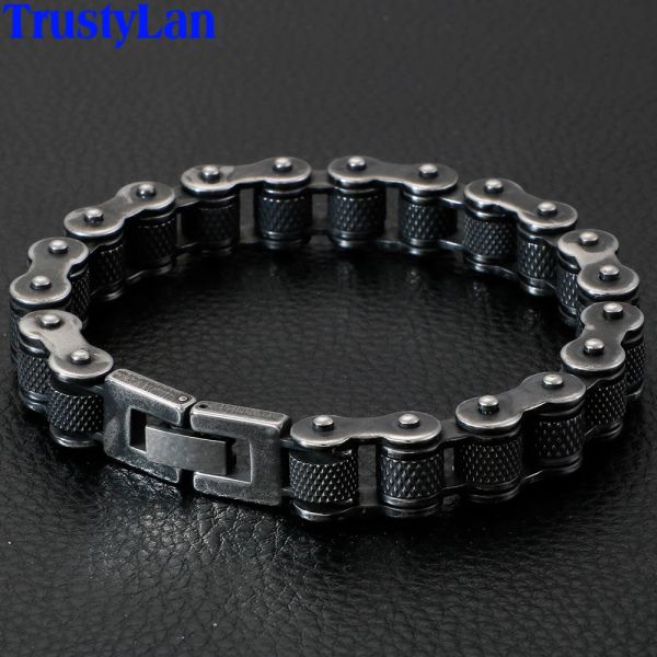 Braceletas cadena retro de acero inoxidable Hombres pulseras de 13 mm de ancho pulseras de roca y rollo a mano Joyería masculina brazalete