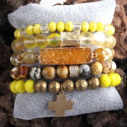 Pulseras RH Fashio Diseñador Conjunto de pulsera con cuentas Piedra natural Cristal 5 piezas Pulseras Brazaletes Conjunto para joyería de moda