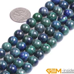 Pulseras redondas de la lápica de azurita de malachita lázuli para joyas que hacen hilo de 15 pulgadas pulsera de bricolaje joyería suelta 6 mm 8 mm 10 mm
