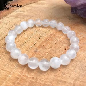 Armbanden Ruberthen Natuurlijk 8 mm Tanzania AAA Seleniet Armband Wit Licht Helderheid Seleniet Kralen Pols Mala Spiritualiteit Chakra Genezing