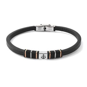 Armbanden Runda herenarmband zwarte ketting met nautisch anker roestvrij staal maat verstelbaar 22 cm lederen armband voor heren