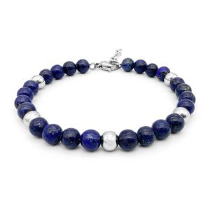 Bracelets Runda Bracelet en pierre naturelle pour hommes bleu 5mm avec acier inoxydable taille réglable 22cm bijoux de mode Bracelet de perles de charme