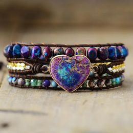 Bracelets Spiritual Big Heart Center Stone Bracelet en cuir en cuir Bracelet à la main