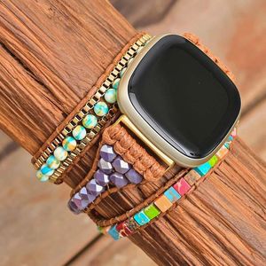 Armbanden Vierkant Keizer Steen Fitibit Horlogeband BOHO Wax Touw Vegan 3 Lagen Firbit Versa3 Horlogeband Groothandel Dropshipping