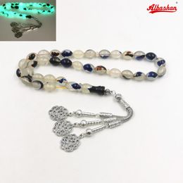Bracelets Tasbih Bleu Résine Lumineuse Chapelet Musulman perle misbaha Eid Cadeau islamique masbaha bijoux turcs 33 perles de prière bracelet