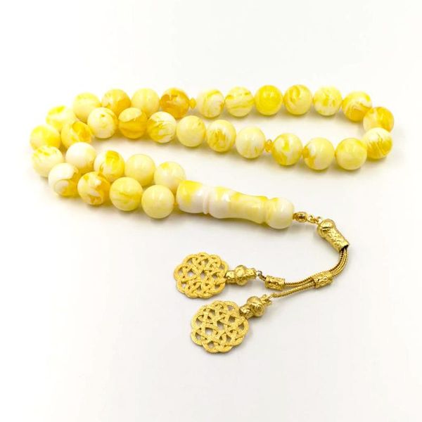 Bracelets Tasbih Résine Jaune Grande Taille misbaha design turc 33 Perles de prière accessoires musulmans Glands en or bracelets islamiques Cadeau de l'Aïd