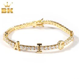 Armbanden The Bling King Custom Name Letter 3mm tennisketen Bracelet Iced Out kleurrijke kubieke zirkonia Diy Letter Hiphop sieraden voor cadeau