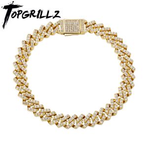 Armbanden Topgrillz Men Bracelet 8mm Miami Cubaanse ketting met nieuwe veer gespulling Volledige ijskoude kubieke zirconia hiphop rapper sieraden voor cadeau