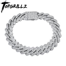 Bracelets TOPGRILLZ Bracelet pour hommes 12mm Baguette broche lien cubain Bracelet glacé CZ bijoux Hip Hop Rock bijoux de mode cadeau pour la fête