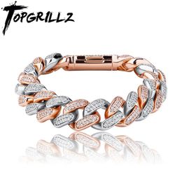 Bracelets Topgrillz Nouveau bracelet 16 mm avec boîte à boucle de haute qualité de haute qualité en zircone cubique Hip Hop Fashion personnalité bijoux pour cadeau