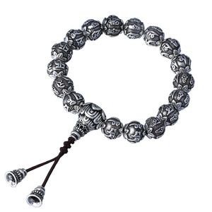 Bracelets Bijoux à la mode en argent sterling 925 style chinois Om mani padme hum bracelets de perles rondes pour femmes et hommes ornements uddhisme