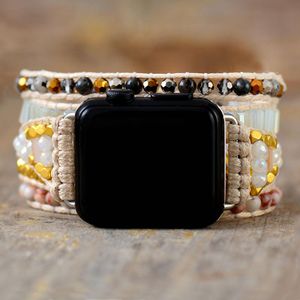 Bracelets à la mode en pierre naturelle cristal Aple Smartwatch bande perles Boho 5 Wrap cire corde montre bracelet végétalien bracelet cadeau de vacances en gros
