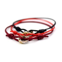 Bracelets Bague Trinité Bracelet 3 Cercles Bracelets À Breloques Bracelet Couple Bracelet Acier Inoxydable Corde À Main Tricyclique Noir Rouge Rose Bleu M